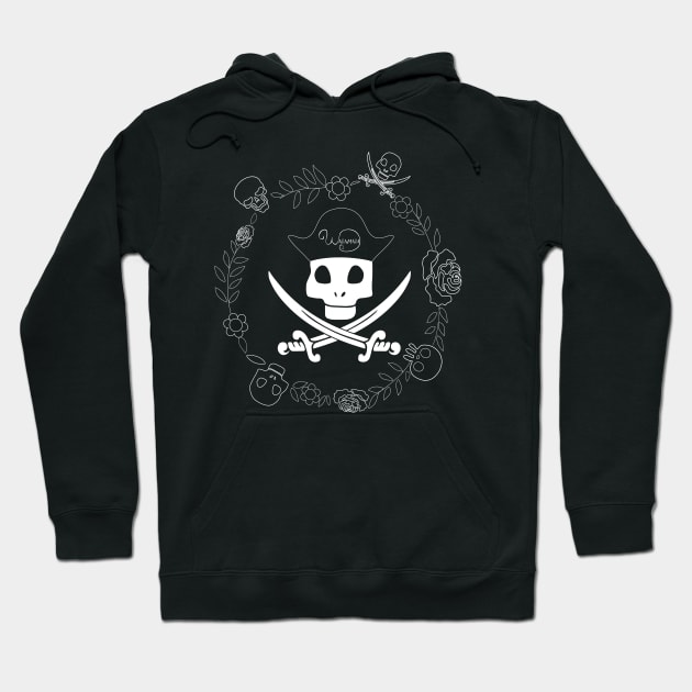 Pirate skull hat swords and flowers Hoodie by demockups
